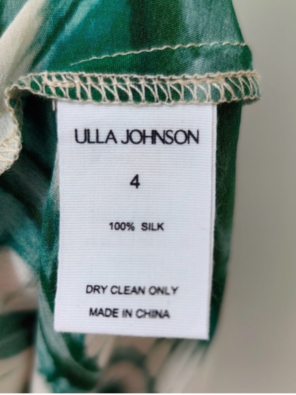 NWT Ulla Johnson Ines Dress Green Silk Puff Sleeve Floral Print Midi Dress Sz 4 - Picture 12 of 12